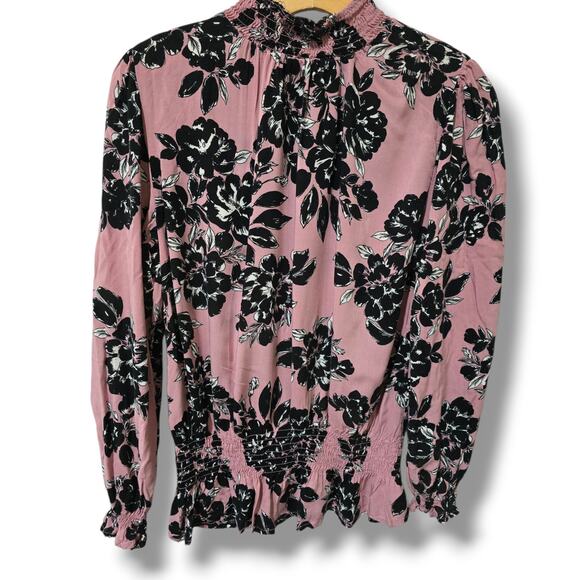 Adrienne Vittadini Pink Floral Smocked Long Sleeve Blouse – Size Large - Picture 2 of 8